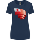 Curled Tongo Flag Tongan Day Football Womens Wider Cut T-Shirt Navy Blue