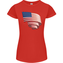 Curled USA Flag Independence Day Football Womens Petite Cut T-Shirt Red