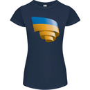 Curled Ukraine Flag Ukrainian Day Football Womens Petite Cut T-Shirt Navy Blue