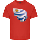 Curled Uruguay Flag Uruguayan Day Football Kids T-Shirt Childrens Red