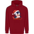 Cute Christmas Penguin & Sledge Funny Xmas Childrens Kids Hoodie Red