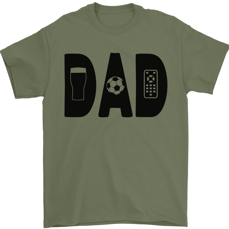 Dad Football TV Beer Funny Fathers Day Mens T-Shirt 100% Cotton Military Green