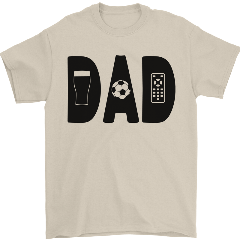 Dad Football TV Beer Funny Fathers Day Mens T-Shirt 100% Cotton Sand