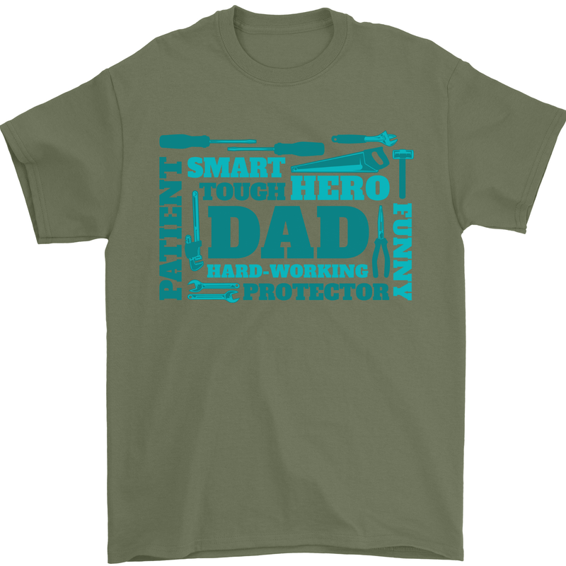 Dad Funny Fathers Day Protector Tough Hero Mens T-Shirt 100% Cotton Military Green