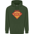 Daddy  My Hero Funny Fathers Day Superhero Childrens Kids Hoodie Forest Green