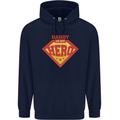 Daddy  My Hero Funny Fathers Day Superhero Childrens Kids Hoodie Navy Blue