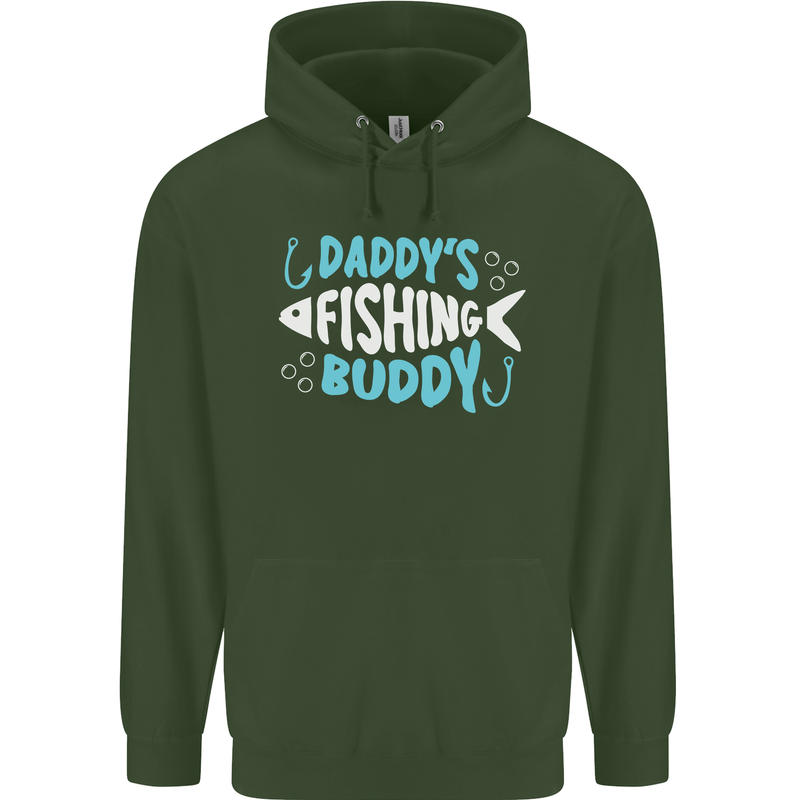 Daddys Fishing Buddy Funny Fisherman Childrens Kids Hoodie Forest Green
