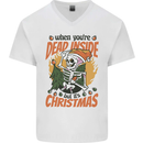 Dead Inside at Christmas Xmas Skull Mens V-Neck Cotton T-Shirt White