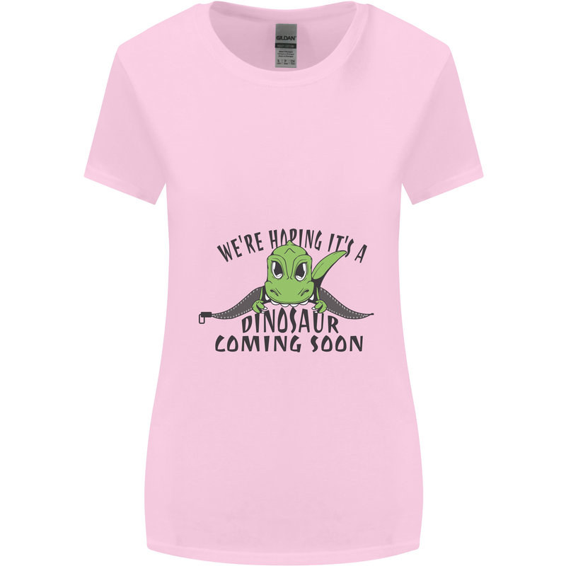 Dinosaur Coming Soon New Baby Pregnancy Pregnant Womens Wider Cut T-Shirt Light Pink