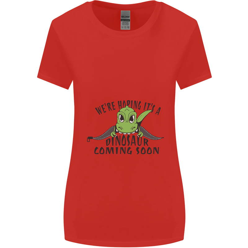 Dinosaur Coming Soon New Baby Pregnancy Pregnant Womens Wider Cut T-Shirt Red