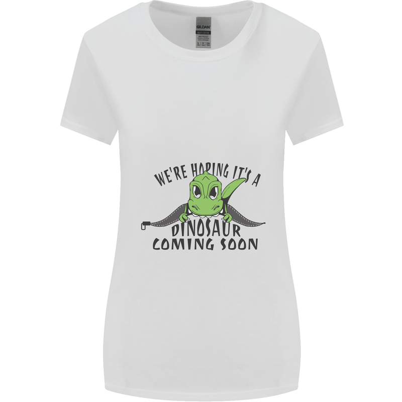 Dinosaur Coming Soon New Baby Pregnancy Pregnant Womens Wider Cut T-Shirt White