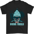 Diving Thrills Funny Scuba Diving Shark Diver Mens T-Shirt 100% Cotton Black