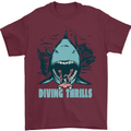 Diving Thrills Funny Scuba Diving Shark Diver Mens T-Shirt 100% Cotton Maroon