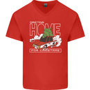 Drifting Home for Christmas Car Drift Funny Xmas Mens V-Neck Cotton T-Shirt Red