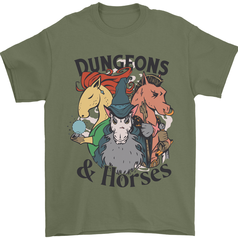 Dungeons & Horses Role Play Games RPG Mens T-Shirt 100% Cotton Military Green