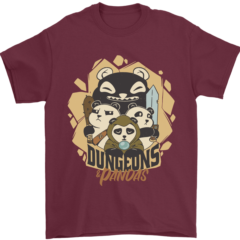 Dungeons & Panda Bears Role Play Games RPG Mens T-Shirt 100% Cotton Maroon