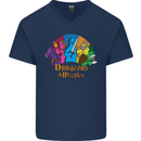 Dungeons n Meeples Role Play Games RPG Mens V-Neck Cotton T-Shirt Navy Blue