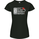 Eat Sleep Hockey Repeat Ice Street Funny Womens Petite Cut T-Shirt Black