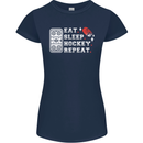 Eat Sleep Hockey Repeat Ice Street Funny Womens Petite Cut T-Shirt Navy Blue