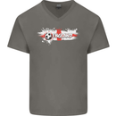 England Flag Football Mens V-Neck Cotton T-Shirt Charcoal