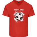 England Flag Football St George Cross Mens V-Neck Cotton T-Shirt Red