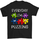 a black t - shirt that says everyday i'm i'm puzzling