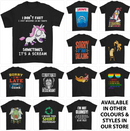 a group of t - shirts with different slogans on them