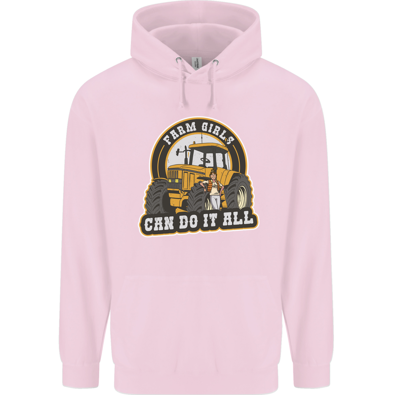 Farm Girls Can Do It All Funny Farming Childrens Kids Hoodie Light Pink