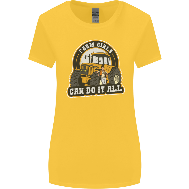 Farm Girls Can Do It All Funny Farming Womens Wider Cut T-Shirt Yellow