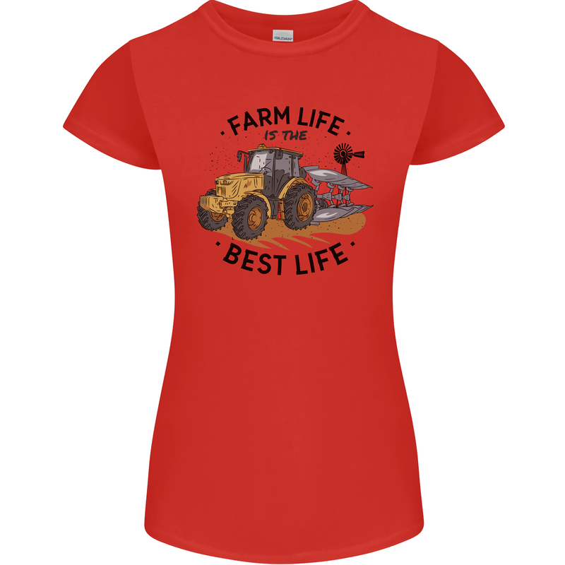Farm Life is the Best Life Farming Farmer Womens Petite Cut T-Shirt Red