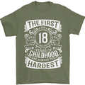 First 18 Years of Childhood Funny 18th Birthday Mens T-Shirt 100% Cotton Military Green