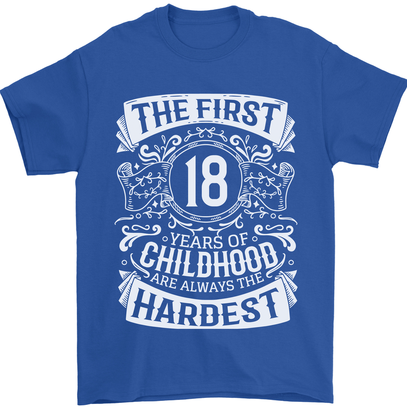 First 18 Years of Childhood Funny 18th Birthday Mens T-Shirt 100% Cotton Royal Blue
