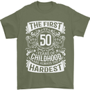 First 50 Years of Childhood Funny 50th Birthday Mens T-Shirt 100% Cotton Military Green