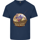 Fishing Dog Fisherman's Best Friend Mens V-Neck Cotton T-Shirt Navy Blue