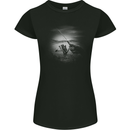 Fishing Rod And Reel Fisherman Womens Petite Cut T-Shirt Black