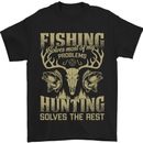 a black t - shirt with the words fishing solves most of my problems,