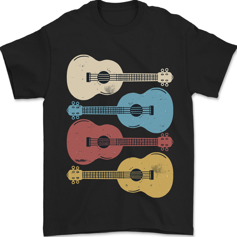 Four Ukulele Guitars Mens T-Shirt 100% Cotton Black
