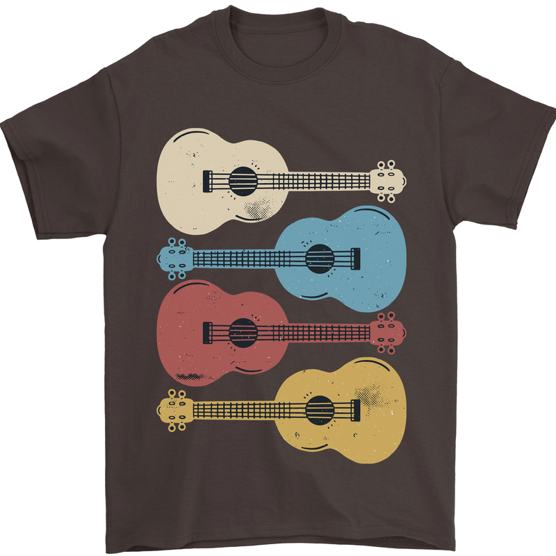 Four Ukulele Guitars Mens T-Shirt 100% Cotton Dark Chocolate