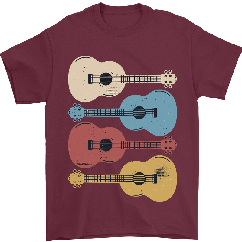 Four Ukulele Guitars Mens T-Shirt 100% Cotton Maroon