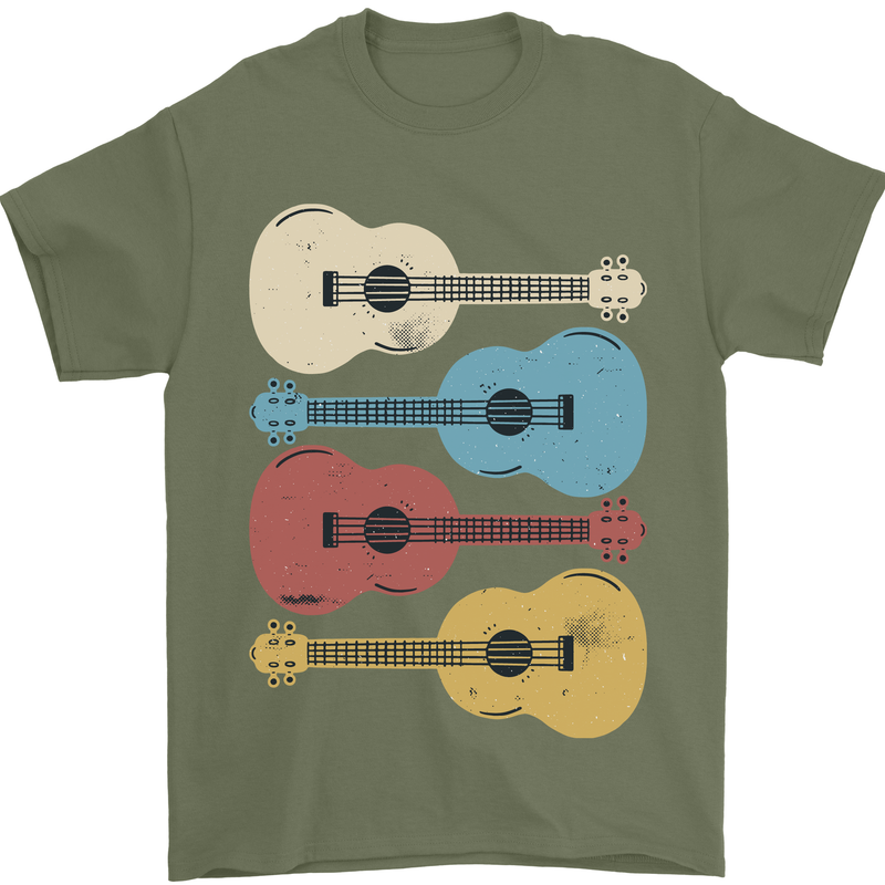 Four Ukulele Guitars Mens T-Shirt 100% Cotton Military Green