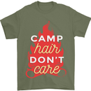 Funny Camping Camp Hair Dont Care Caravan Mens T-Shirt 100% Cotton Military Green