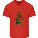 Funny Christmas Pizza Tree Xmas Food Mens V-Neck Cotton T-Shirt Red