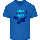 Funny Fathers Day Daddy is My Superhero Mens V-Neck Cotton T-Shirt Royal Blue