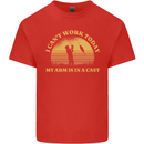 Funny Fishing Arm is In a Cast Fisherman Mens Cotton T-Shirt Tee Top Red