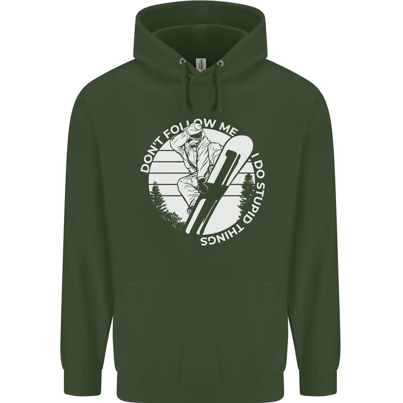 Funny Snowboarding Dont Follow Me Mens 80% Cotton Hoodie Forest Green