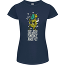 Funny Weed Cannabis Smoke and Fly Womens Petite Cut T-Shirt Navy Blue