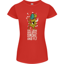 Funny Weed Cannabis Smoke and Fly Womens Petite Cut T-Shirt Red