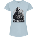 Game Zone Special Forces Video Game Skull Womens Petite Cut T-Shirt Light Blue