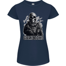Game Zone Special Forces Video Game Skull Womens Petite Cut T-Shirt Navy Blue