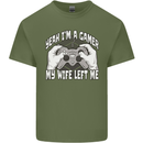 Gamer Wife Left Me Video Games Funny Gaming Mens Cotton T-Shirt Tee Top Military Green